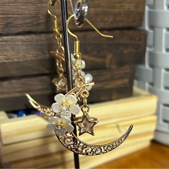 3/$25 Crescent Moon Earrings with Floral Accents - Picture 5 of 5